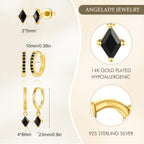 3 Pairs Black CZ Hoop Earrings for Women, Huggie Dangle Stud Set