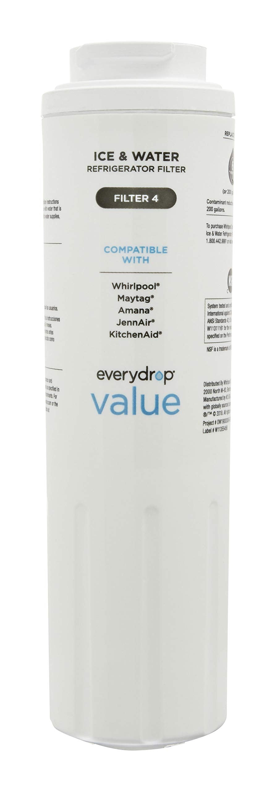 everydrop® Value by Whirlpool Ice and Water Refrigerator Filter 4, EVFILTER4, Single-Pack