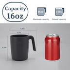 Wrova 16oz Wheat Straw Cups with handles set of 6-Plastic Cups Reusable-Unbreakable Kids Mugs-Dishwasher Safe & Microwave Safe-Ideal Plastic Mugs for Tea,Coffee,Camping,RV-Black