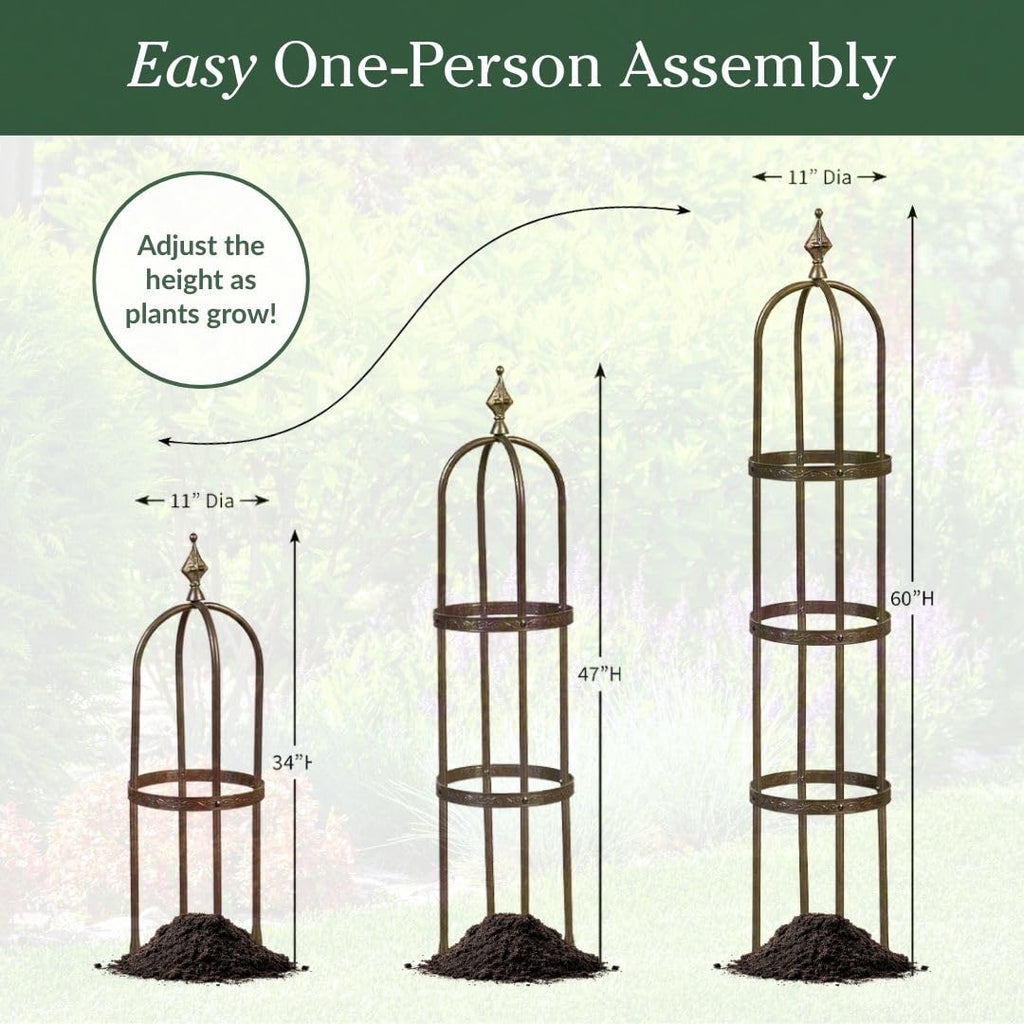 Plow & Hearth Metal Garden Obelisk | Indoor/Outdoor | Powder-Coated Steel | Trellis for Climbing | Floral Pattern | 11" Dia. x 7'H | Bronze