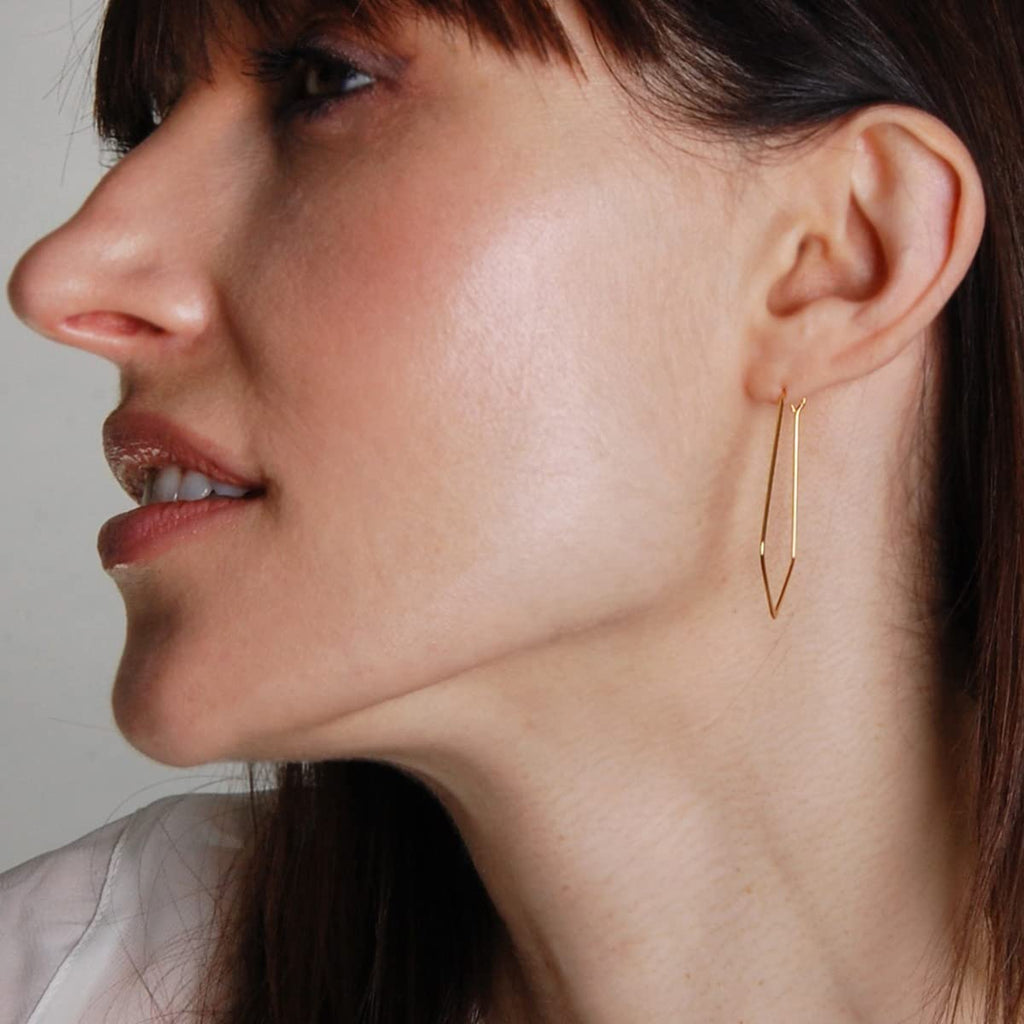 Geometric Chevron Threader Hoop Earrings for Women - 18K Gold Plated Hoops
