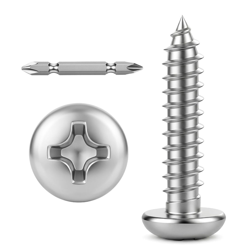 Mellewell #12 x 1 Pan Head Self Tapping Screw, Pan Head Sheet Metal Screws Wood Screws, Stainless Steel 304 (18-8), 50 Pack