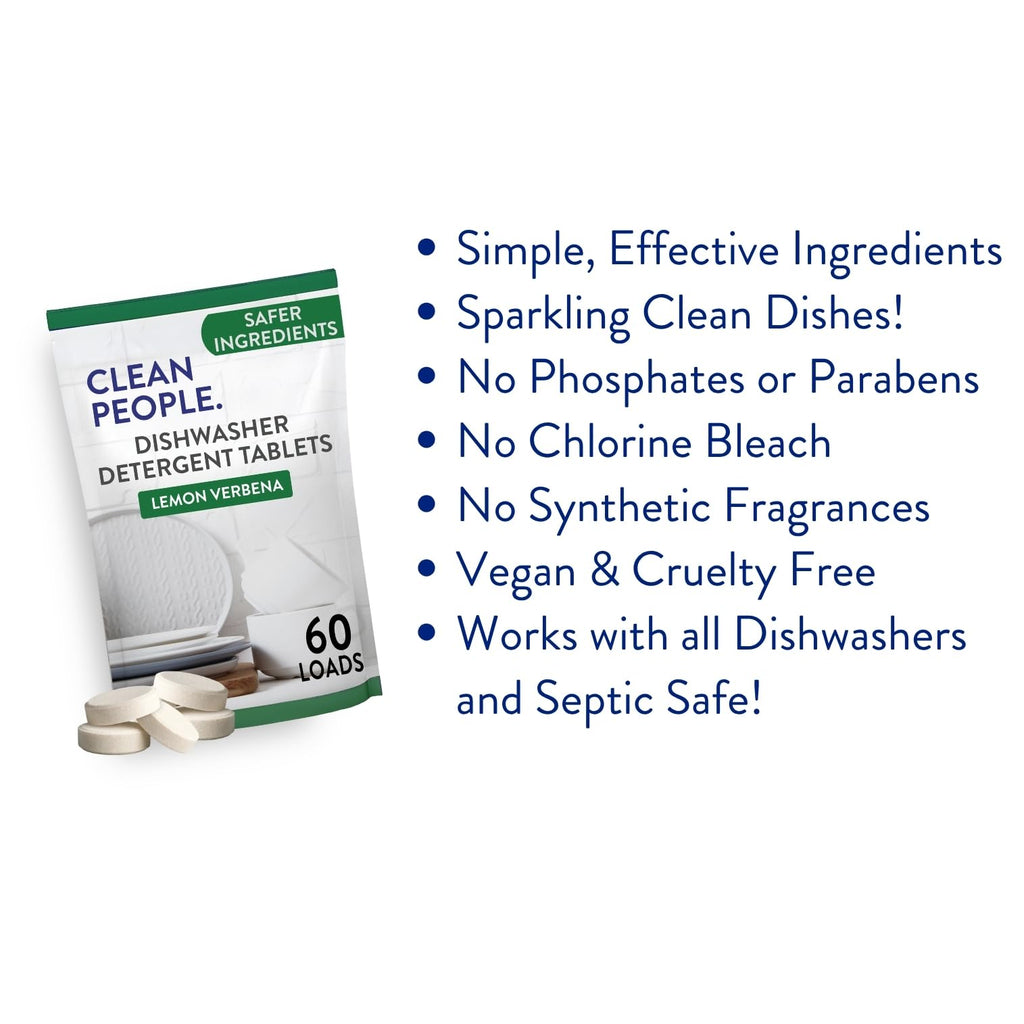 The Clean People Dishwasher Tablets - Cuts Grease & Rinses Sparkling Clean - Residue-Free - Phosphate Free Dishwashing Tablets (60 Count, Lemon Verbena)