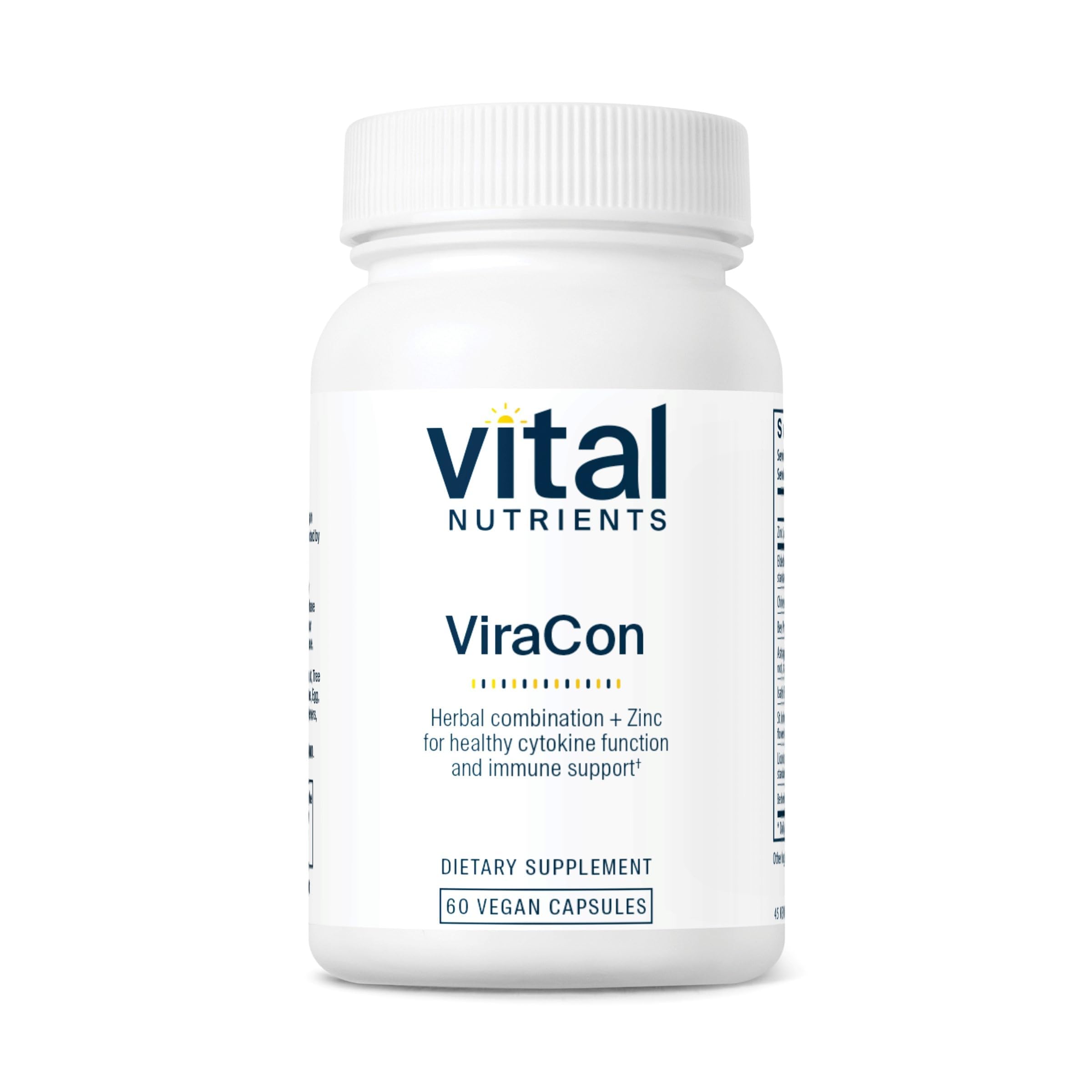Vital Nutrients ViraCon - Vegan Immune Support Supplement* - Zinc, Elderberry, Licorice Root Extract, & Other Herbs for Comprehensive Immune Support - Gluten, Dairy, Soy Free - Non-GMO - 60 Capsules