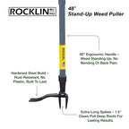 Rocklin Stand Up Weed Puller Tool Long Handle 48” | No Bending or Kneeling | 4-Claw Steel Head, Heavy Duty Dandelion Root Extractor & Weed Remover for Lawn