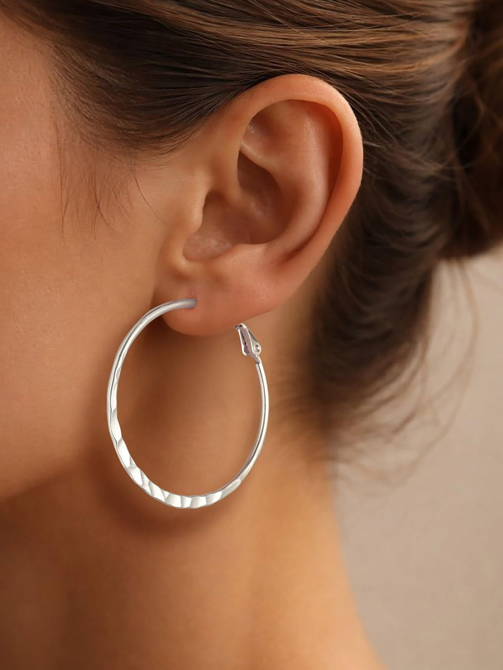 Richsteel Silver 40MM Hammerd Hoop Earrings for Women