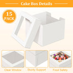 15 PCS Cake Boxes 12 Inch, 12x12x8 Tall Cake Box, 12 Inch Cake Box with Window, White Bakery Boxes, Large Baking Boxes, Cajas Para Pasteles, 12x12 Cake Boxes for Birthday, Wedding, Party, Business