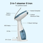 Conair Handheld Steamer for Clothes & Upholstery, 3 Attachments, White/Blue
