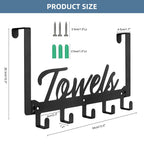 Azmoncy Over The Door Hooks Organizer, Over Door Rack with 5 Towel Hooks & 2 Mesh Basket, Back of Door Storage Organizer for Bathroom, Bedroom, Kitchen (Black)