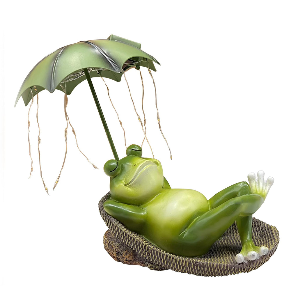 ASDFG 6.7" Solar Frog Statue Light Up Umbrella IP65 Waterproof Garden Decor