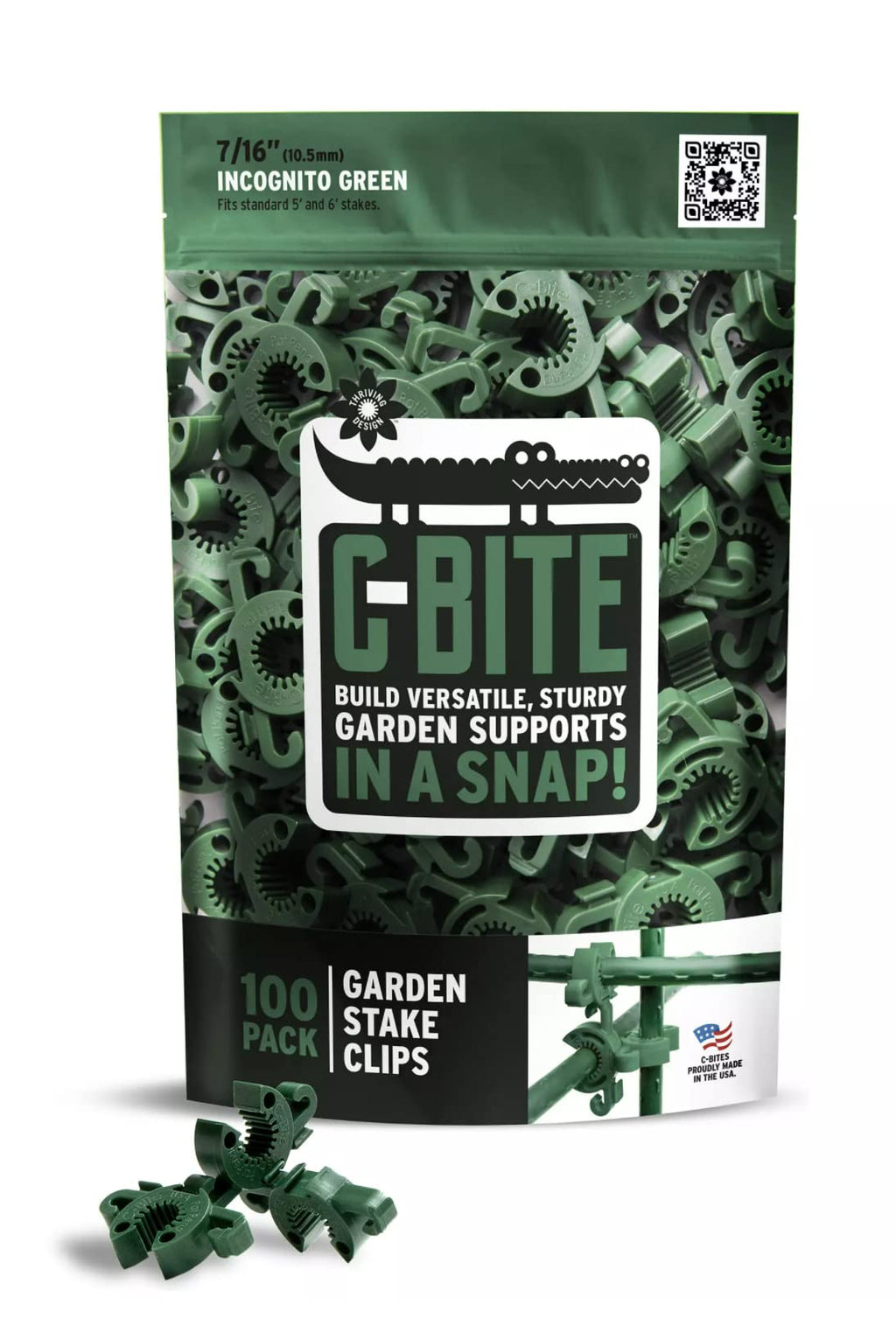C-BITE Plant Support Clips for Trellis, Garden Stakes, Wire Fence, Climbing Plants, Indoor Gardening, Hydroponics Systems, and Vines | Durable Gardening Clips (Incognito Green - 100 Pack)