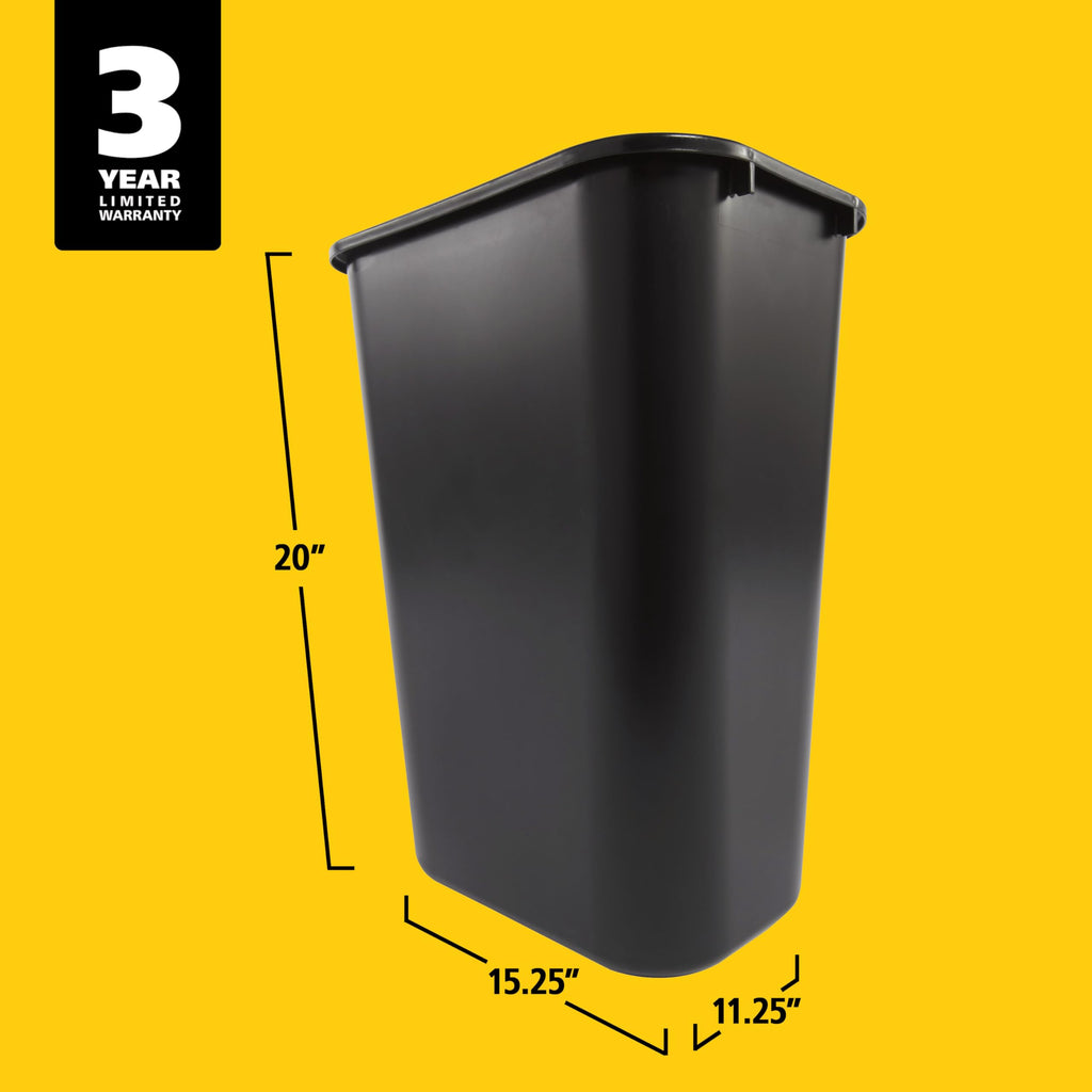Rubbermaid Commercial Wastebasket Trash Container, 41QT/10.25 GAL, Plastic, Black, Stackable Trash Can for Bedroom/Bathroom/Office, Fits Under Desk/Sink/Cabinet