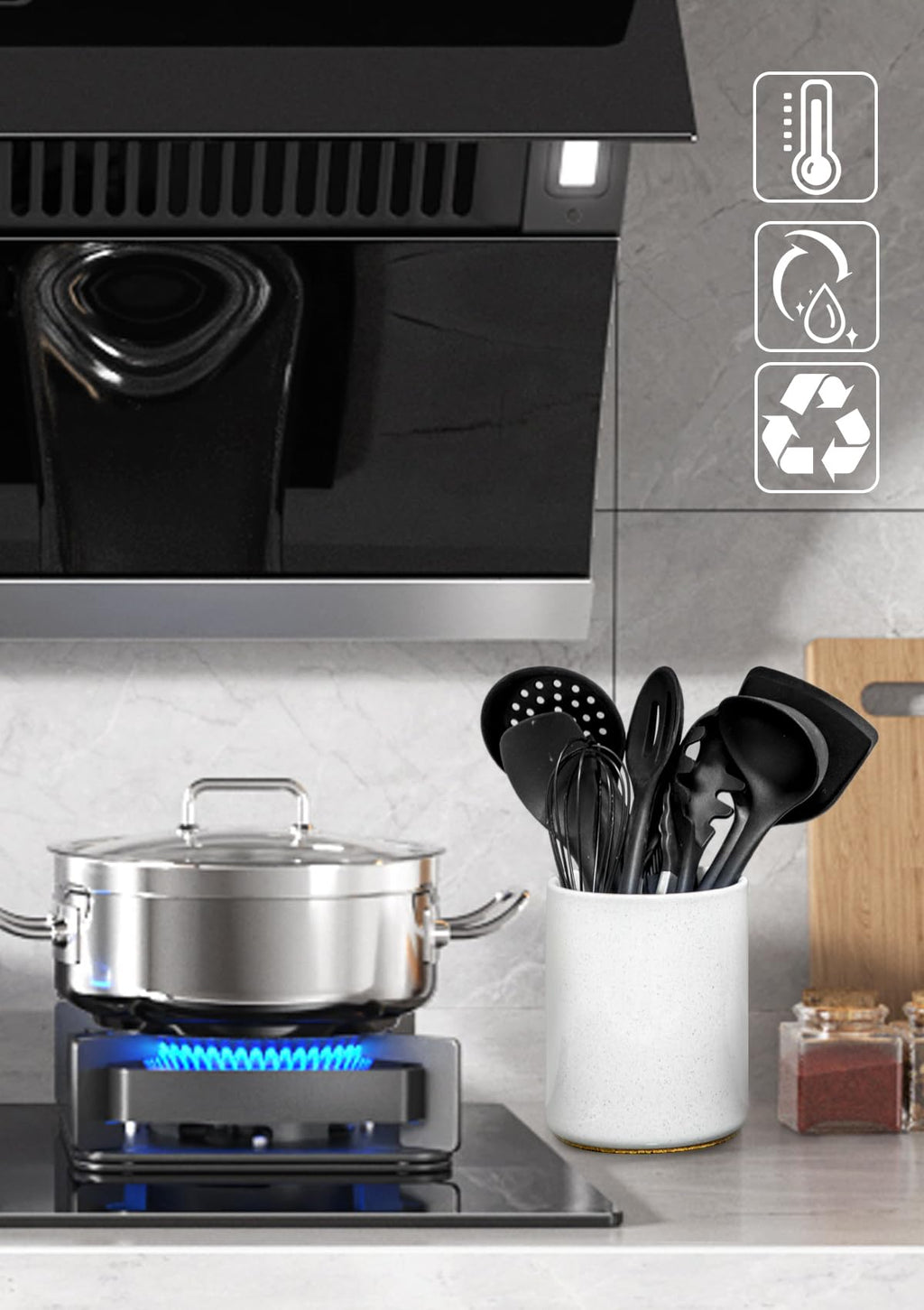 Nucookery Ceramic Kitchen Utensil Holder for Countertop Organizer 6.4" Sand