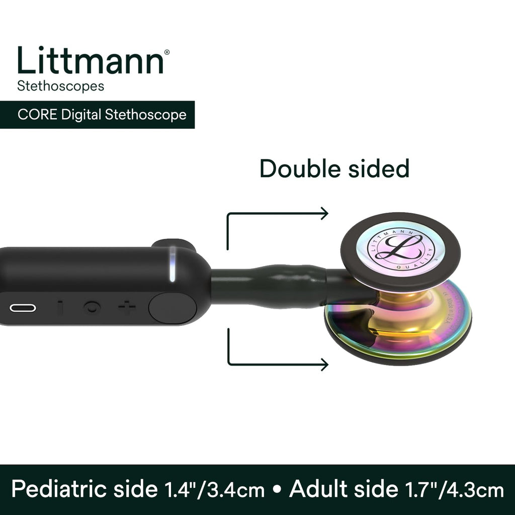 3M Littmann CORE Digital Stethoscope, Our Most Advanced Stethoscope Yet, Up To 40x Amplification, Active Noise Cancellation, In-App Sound Wave Visualization, High Polish Rainbow Chestpiece, 8570