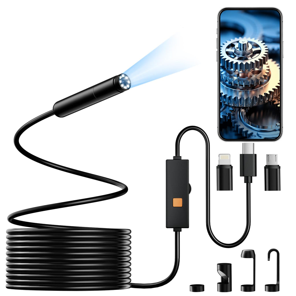 Endoscope Camera with Light, 1920P HD Borescope Tools with 8 Adjustable LED Lights, 9.8FT Semi-Rigid Snake Cord IP67 Waterproof Inspection Camera for iPhone, iPad, iOS and Android Phone