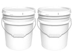 MKS Plastics 5-Gallon Bucket with Airtight Lid – Made in USA, Food Grade BPA Free Plastic, Heavy Duty Multi-Use, Metal Handle with Grip, Stackable Storage – White, 2 Pack