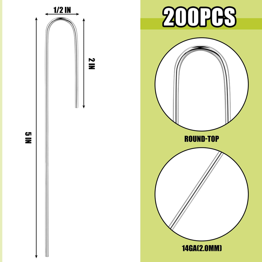 Pelopy 200 Pcs 1/2" Irrigation Drip Tubing Stakes 5 in J-Shaped Landscape Staples Garden Drip Line Stakes Soaker Hose Pins for Lawn Plant Yard Fence Ground Drips Systems, Sliver