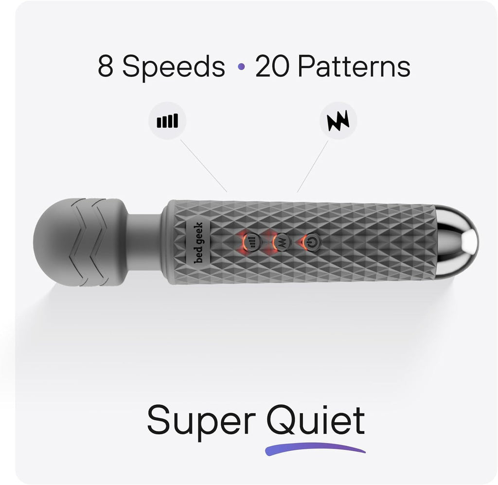 bed geek Handheld Cordless Personal Wand Massager – Waterproof, USB Rechargeable, 20 Vibration Patterns, 8 Speeds, Memory Feature, Skin-Soft Silicone for Ultimate Relaxation Tool