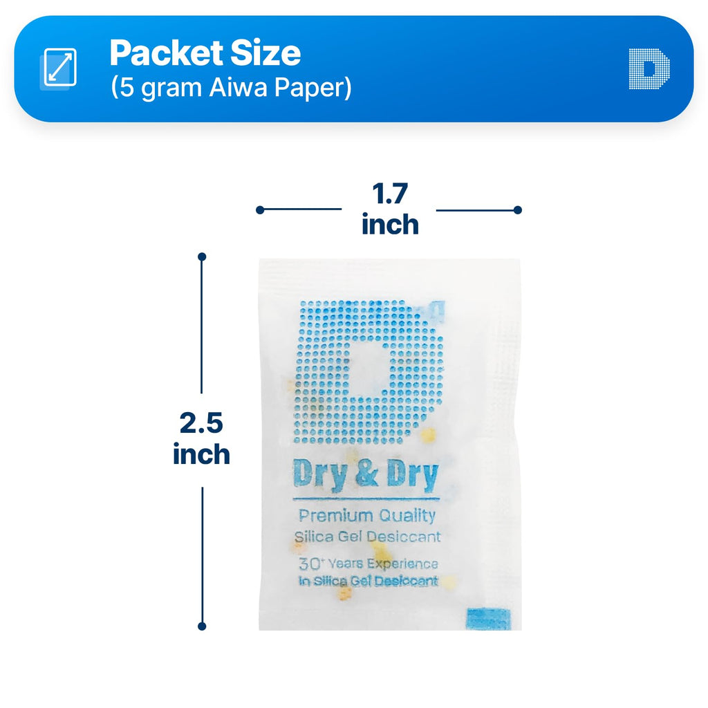 Dry & Dry 5 Gram [400 Packets] Orange Indicating Silica Gel Packets Desiccants Silica Packets - Rechargeable Moisture Absorbers for Food Storage, Electronics, 3D Filament & Safes