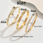 Xigocorsn Gold Bangles Bangle Bracelets Set for Women, genuine gold electroplating 3 Piece Elliptical Design with Cubic Zirconia Accents, 2.36 Inch Diameter, Waterproof Stainless Steel