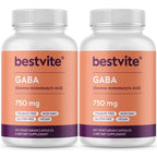 BESTVITE GABA 750mg per Capsule (240 Vegetarian Capsules) (120 x 2) - No Stearates - No Fillers - Vegan - Gluten Free - Non GMO