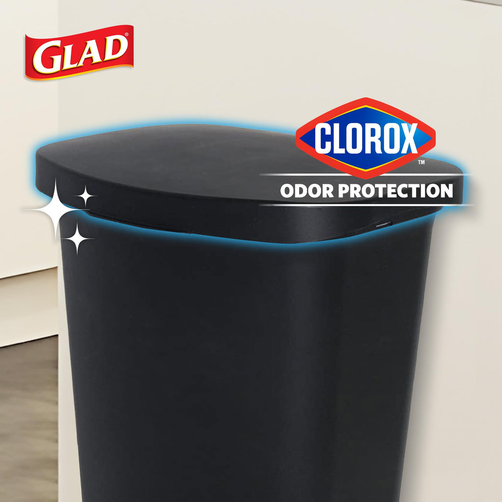 Glad 13 Gallon Trash Can with Clorox Odor Protection, 2 Pack | Plastic Kitchen Waste Bin | Hands Free with Step On Foot Pedal and Garbage Bag Rings, Black