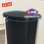 Glad 13 Gallon Trash Can with Clorox Odor Protection, 2 Pack | Plastic Kitchen Waste Bin | Hands Free with Step On Foot Pedal and Garbage Bag Rings, Black