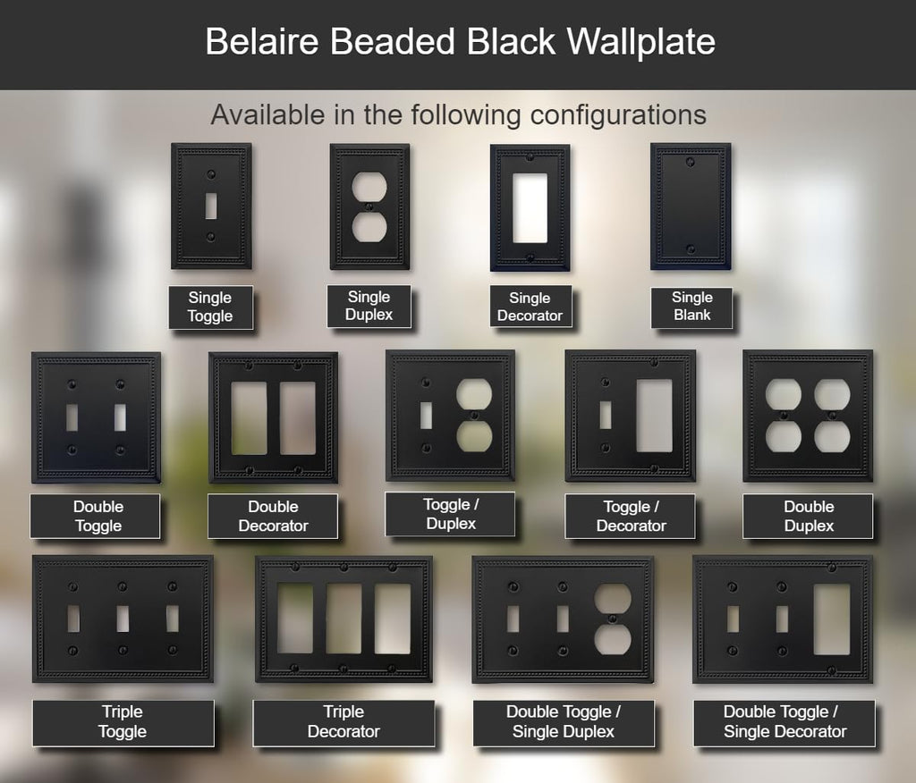 OKAWYC Toggle/Decorator Light Switch Cover Belaire Beaded Metal Wall Plate, 2-Pack Black 2 Gang, for Receptacle Dimmer Switch GFCI Outlet Decorative Wallplate, Durable