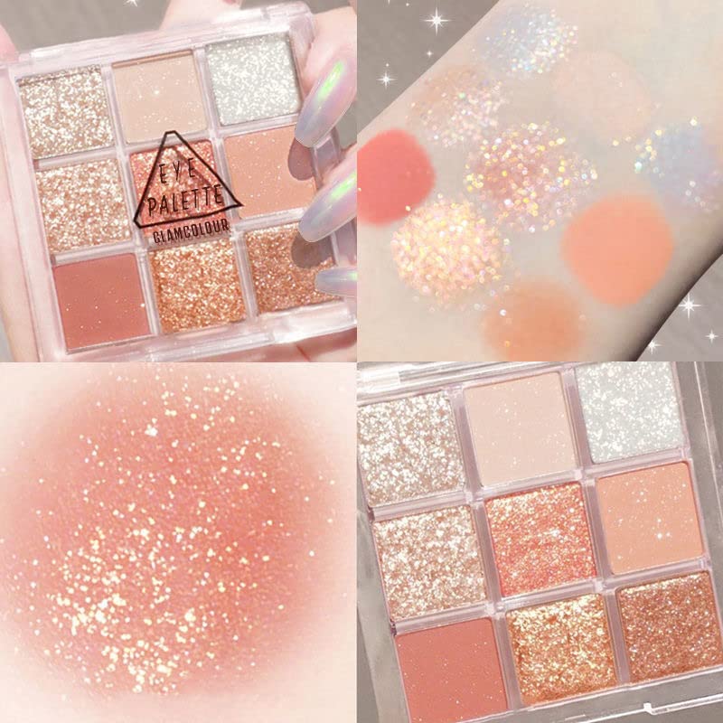 Kayswang 9 colors glitter eyeshadow palette makeup palette matte high pigment color cream texture palette in autumn and winter long lasting and waterproof (4PC), Number Of Items 1, 0.0353 Ounce