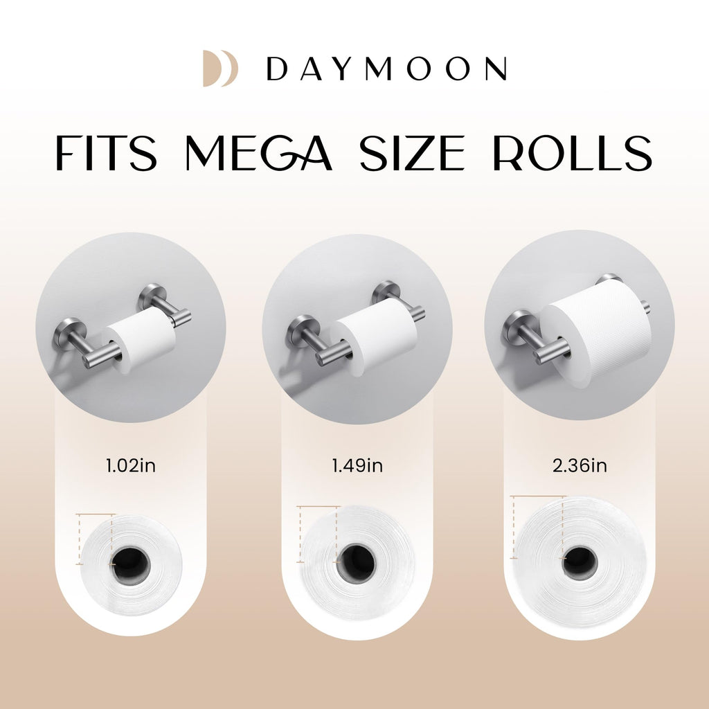 Day Moon™ Toilet Paper Holder Wall Mount, Modern Roll Holder for Bathroom, Stainless Steel Rustproof Double Post Pivoting Tissue Roll Holder for Bathroom, Classic, Brushed Nickel