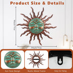 VEWOGARDEN Sun Outdoor Wall Decor, 30" Waterproof Large Metal Wall Art for Home Outside Patio Garden Fence Decorations, Brown & Green
