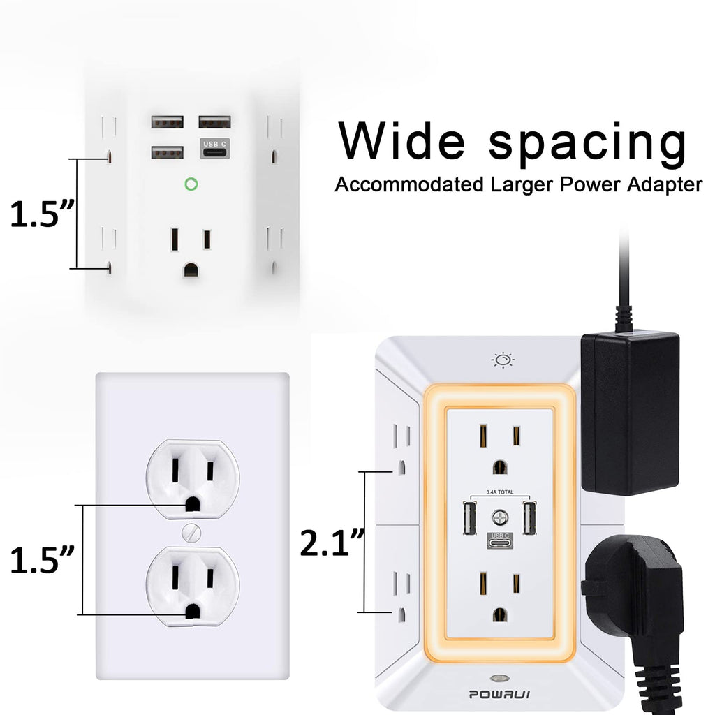 POWRUI Multi Plug 6 Outlet Surge Protector Extender with 3 USB Ports (1 ...