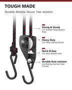VIPARSPECTRA Ratchet Tie Down Straps, 1/4" Adjustable Rope Hangers [4 Pack, 12FT, 150 lbs/Pack], Heavy Duty Kayak Pulley System with Hooks for Garage Cargo Trucks Tents Grow Lights Various Lashing