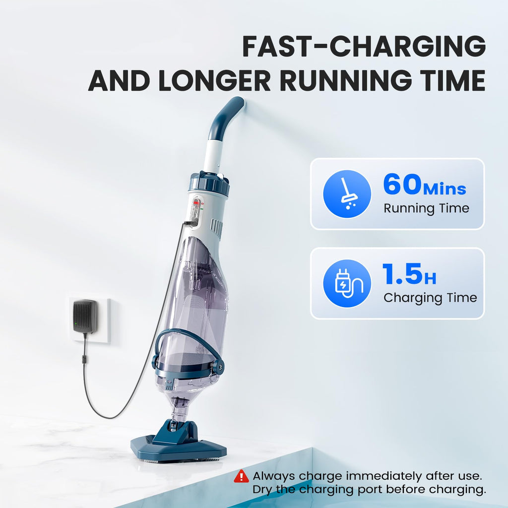 Enhulk Rechargeable Handheld Cordless Pool Vacuum for Above Ground Pool and Inground Pool(2025 Upgraded),60-Minute Runtime,Powerful Suction up to 18.5 gallons/min, Efficient Leaf and Debris Removal