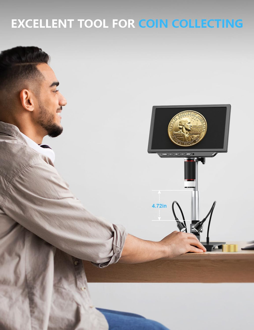 Dcorn 4K Digital Microscope - 2000X Magnification, 10" Coin Microscope with 52MP Camera Sensor, Microscope for Adults for Soldering, Full Coin Observation, 64GB TF Card & Coin Guidebook Included