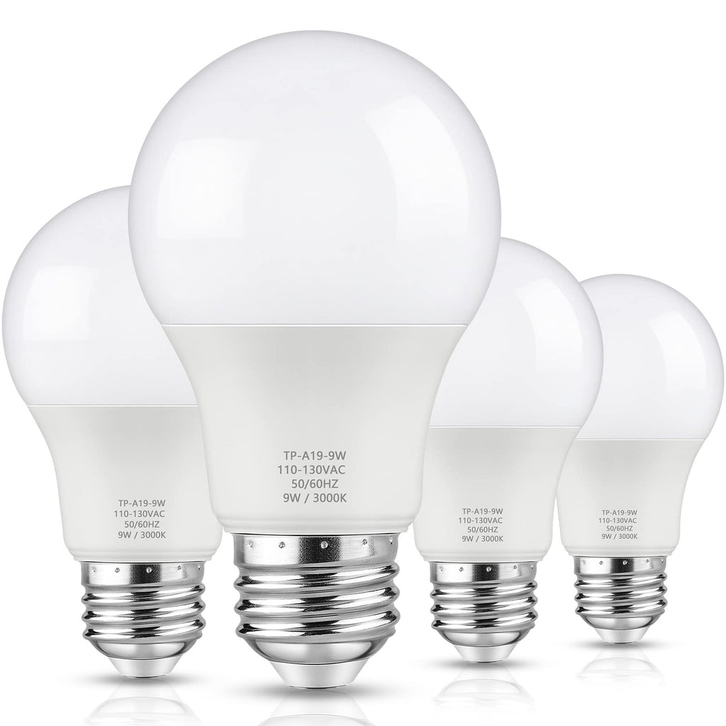 Maylaywood A19 LED Light Bulbs, 60 Watt Equivalent, Soft White 3000K, 850LM, E26 Base, Non-Dimmable, 9W Bright White LED Bulb, 4-Pack