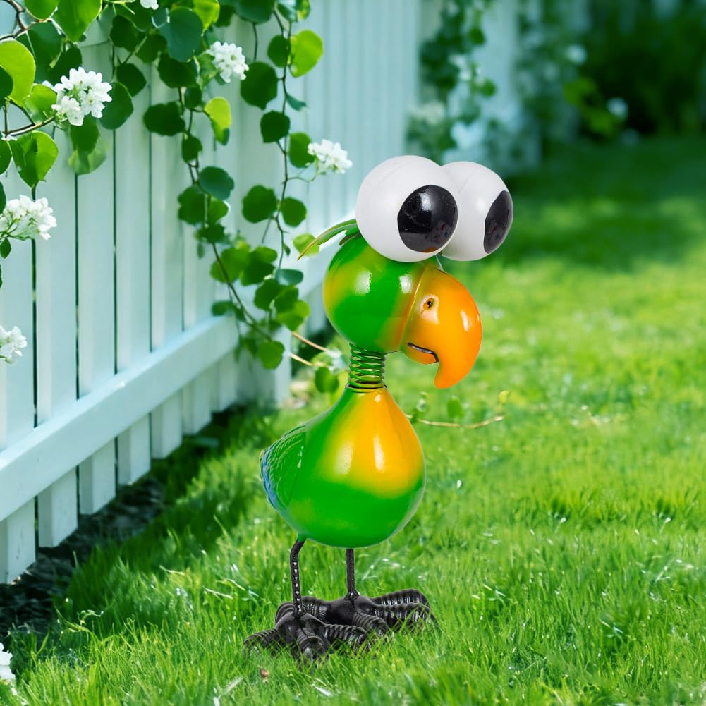 STANKGARDEN Metal Parrot Garden Statues Outdoor Decor, Green Funny Bird Outdoor Sculptures Yard Art Decoration for Home Patio Lawn Backyard, Gift for Women Lovers Moms