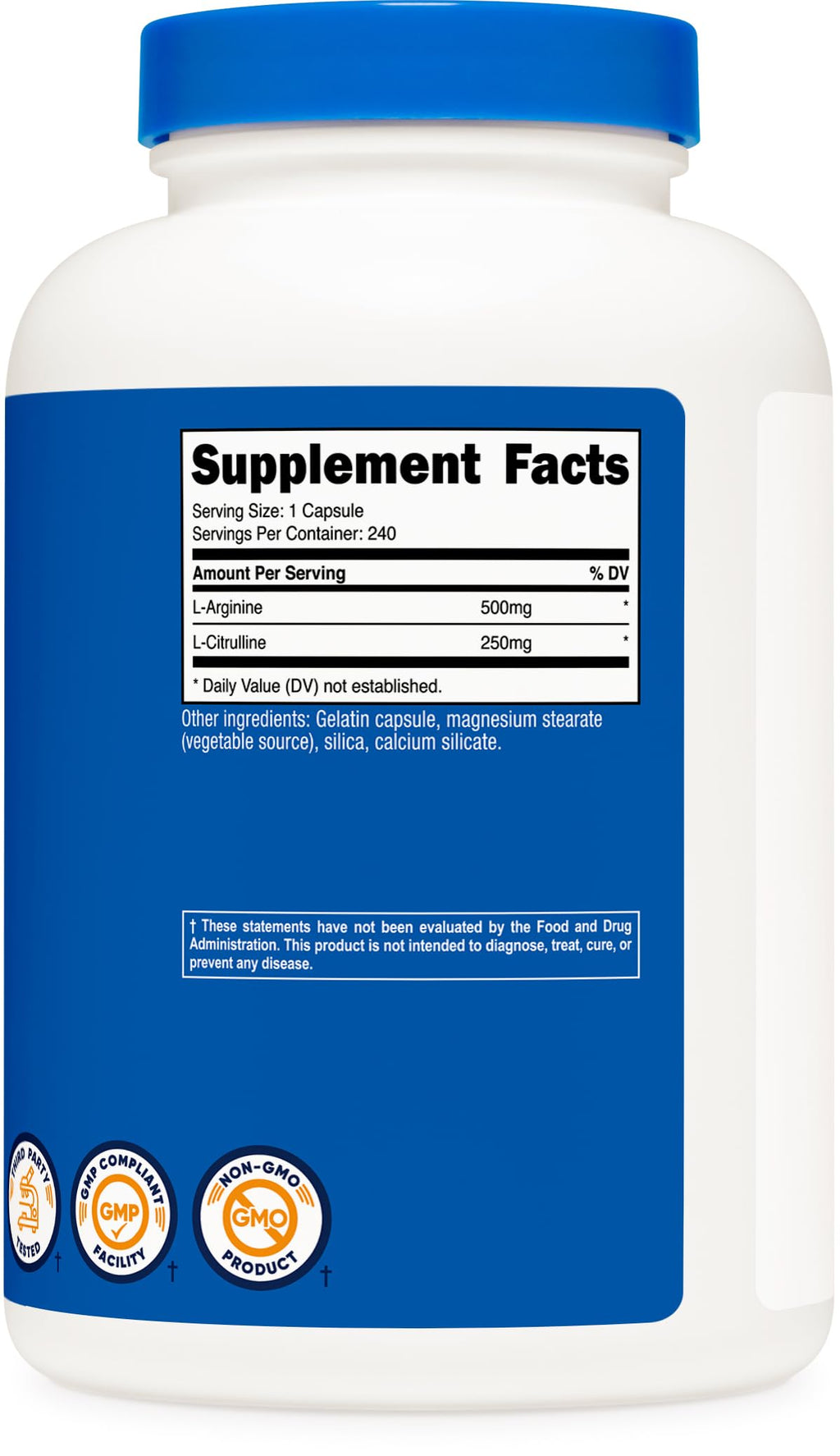 Nutricost L-Arginine L-Citrulline Complex 750mg, 240 Capsules (2 Bottles) - Non-GMO