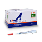 Carepoint Vet U-40 Pet Insulin Syringes, 29G x 1/2" 1cc, Comfortable Injection, Bold Permanent Markings for Accurate Dosage, Disposable, Box of 100