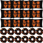 24 Basketball Stuff Set Cosmetic Bags Sport Makeup Bags Pencil Case Portable Storage Case Satin Sport Hair Scrunchies Elastic Hair Bands Basketball Gifts Basketball Accessories for Girl (Black, Love)