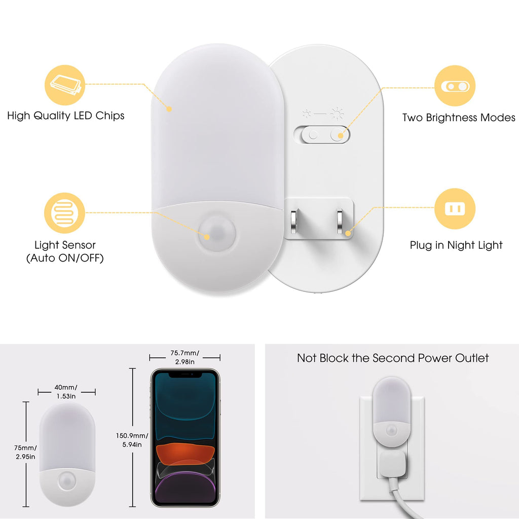 L LOHAS LED Night Lights Plug into Wall, [4 Pack] LED Night Light with Light Sensors, 30/60LM Nightlights for Kids Room, Soft White 3000K, 0.6W Automatic Plug in Wall Light for Bedroom, Hallway