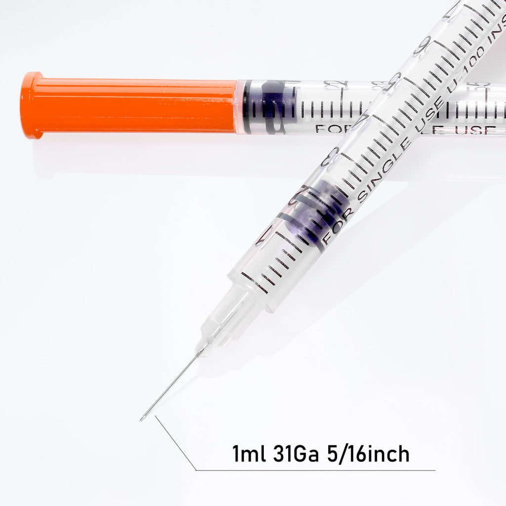 U-100 1ml 31 Gauge 5/16" Syringe, Individually Packed 100 PACK