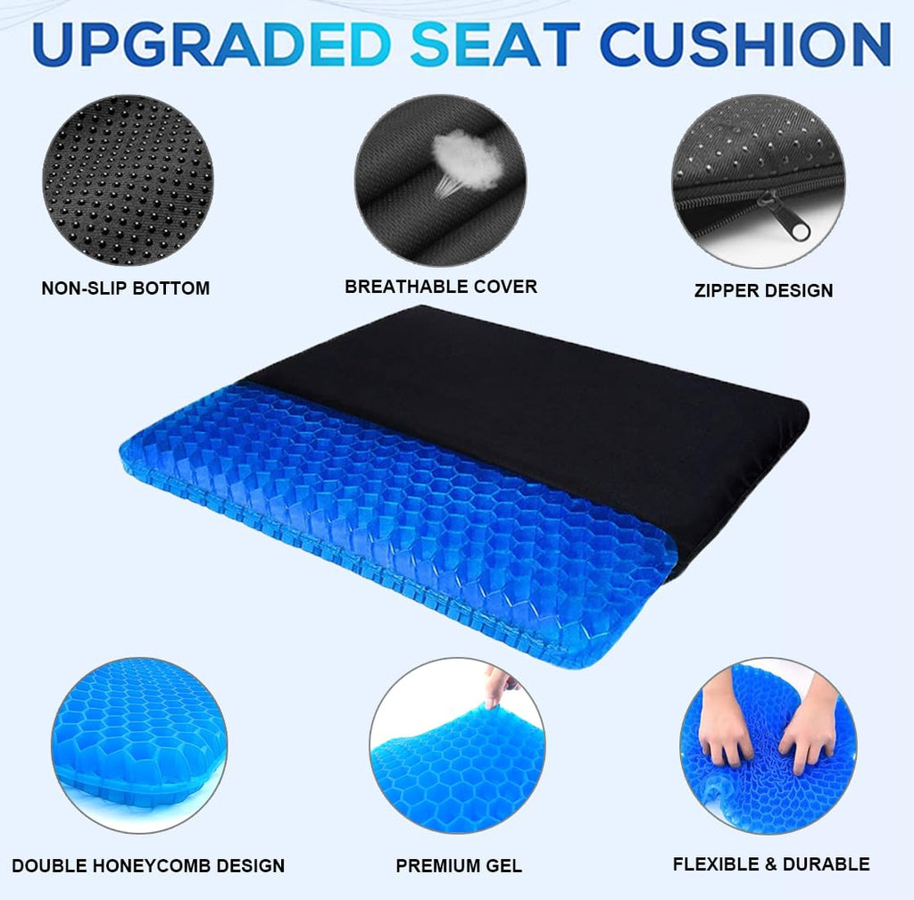 Gel Seat Cushion - 17x17 inch Extra Large Egg Seat Cushion Chair Pads with Non-Slip Cover for Sciatica & Back Pain - Office Chair Car Seat Cushion - Coccyx Cushion for Tailbone Pain