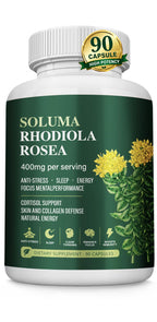 Soluma Rhodiola Rosea Extract Supplement | 800 mg Per Serving (2 Vegetarian Capsules), Standardized 3% Salidroside & 1% Rosavins, Adaptogenic Herbal Supplement, 90 Capsules
