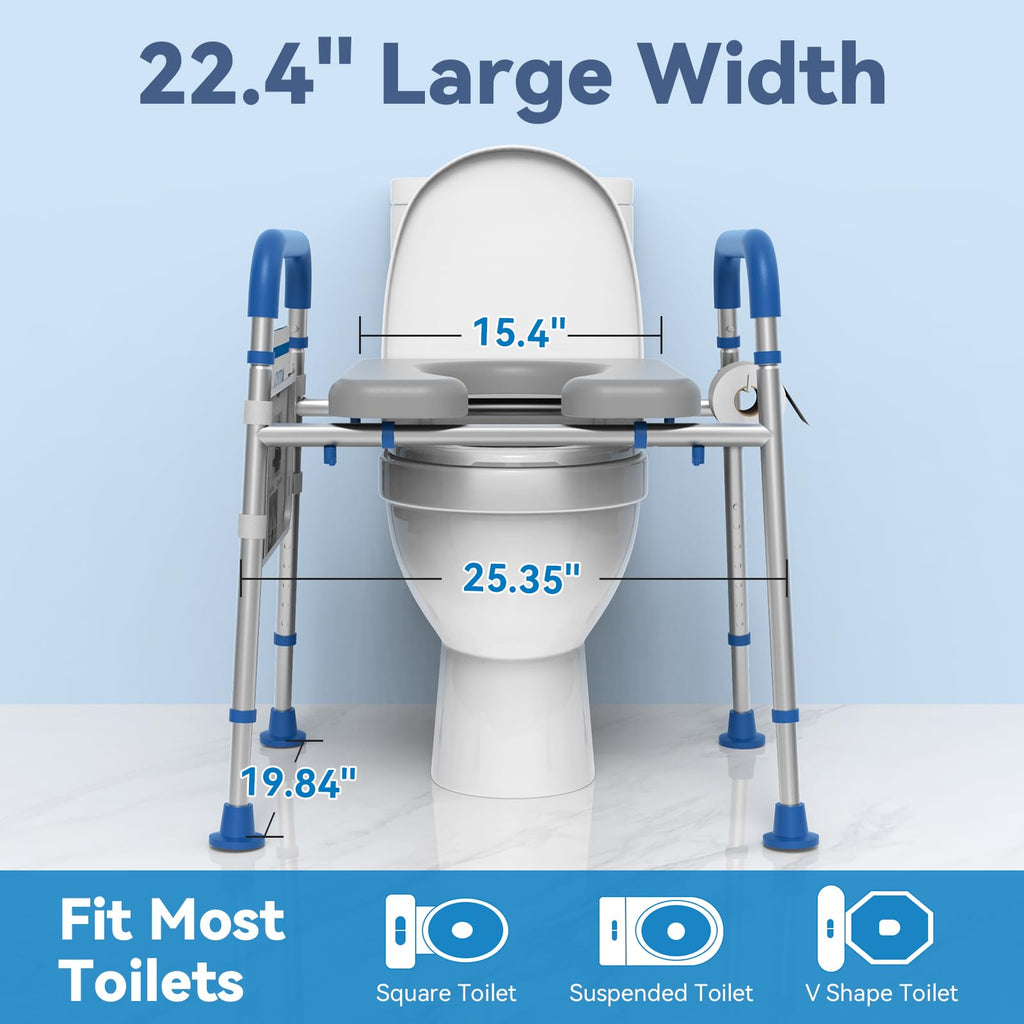 Loyoda Toilet Seat Risers for Seniors, Removable Padded Raised Toilet Seat with Handles, Easy to Clean Adjustable Height Toilet Riser, Handicap Elevated Seat 400lb, Fits Any Toilet