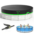 Agricasst 14ft Round Pool Cover, 420D Heavy Duty Above Ground Pool Cover with Sturdy Strap Ratchet Tensioner & Reflective Handles, Enhance Windproof, Side Seamless Tear Resistant, Weather Protection