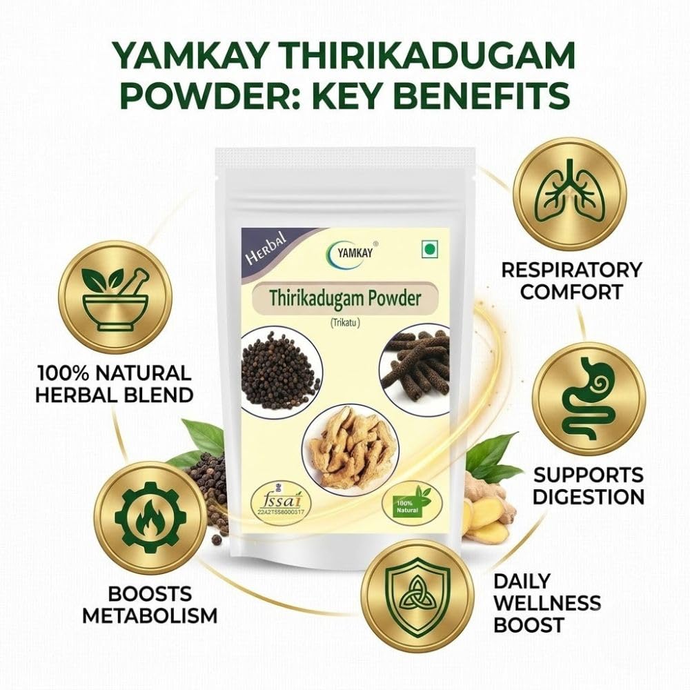 YAMKAY Thirikadugam Powder 300g (10.58 oz) | Trikatu Churna | Katutraya Churna | Three Peppers Herbal Blend | 100% Pure & Natural | No Added Preservatives