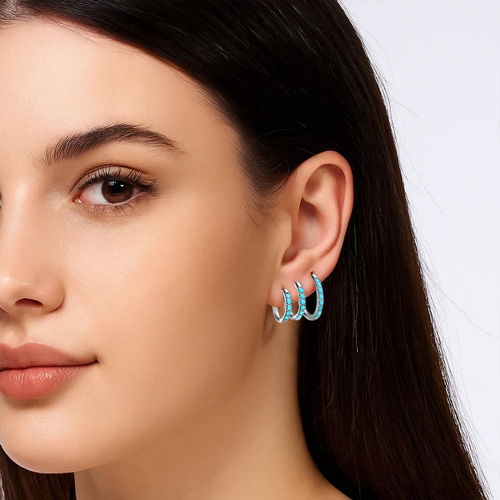 ENVYOU Surgical Steel Turquoise Huggie Hoop Earrings Set(20G*8/10/12mm)