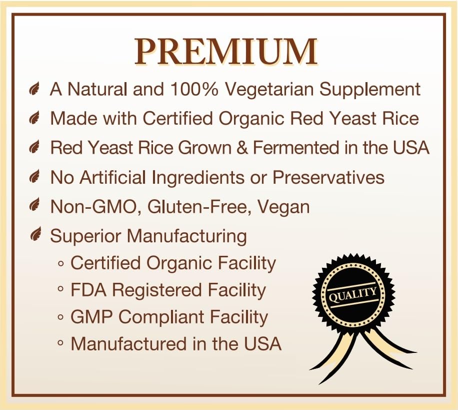 Natural Choice Botanicals Certified Organic Red Yeast Rice Supplement - 120 Capsules, 2 Month Supply