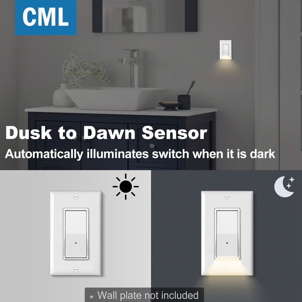 [10 Pack] CML Illuminated Guide Light Switch, Single Pole Decor Paddle ...